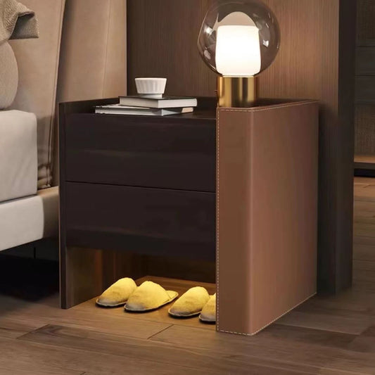 Bedside Table with 2 Drawers and Integrated Lamp