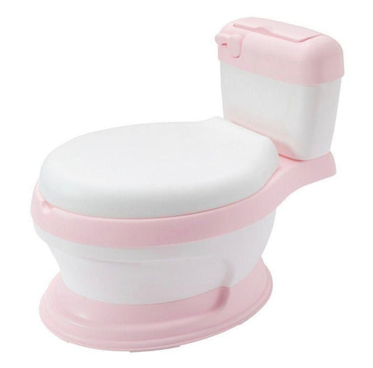 Pink and white portable toilet on a white background