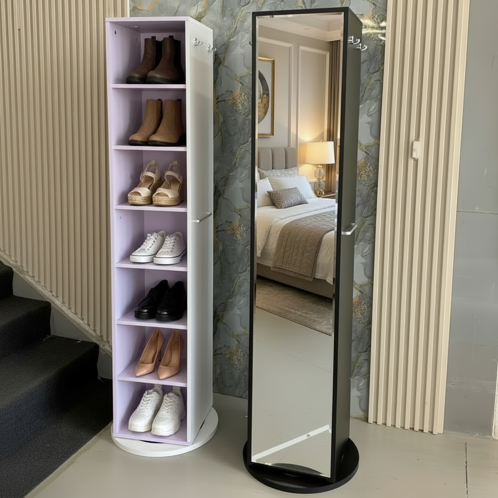 Rotating Mirror Cabinet | Full-Length Mirror with Hidden Storage