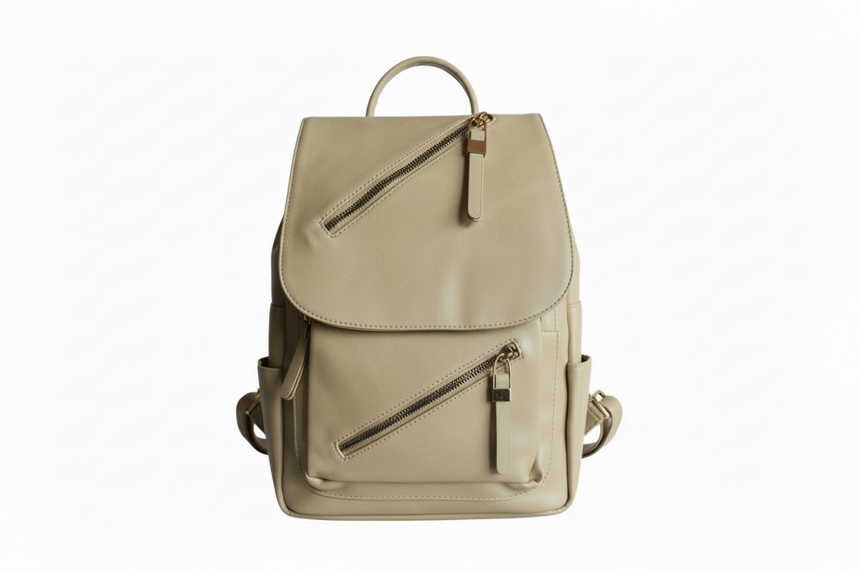 Beige backpack on a white background