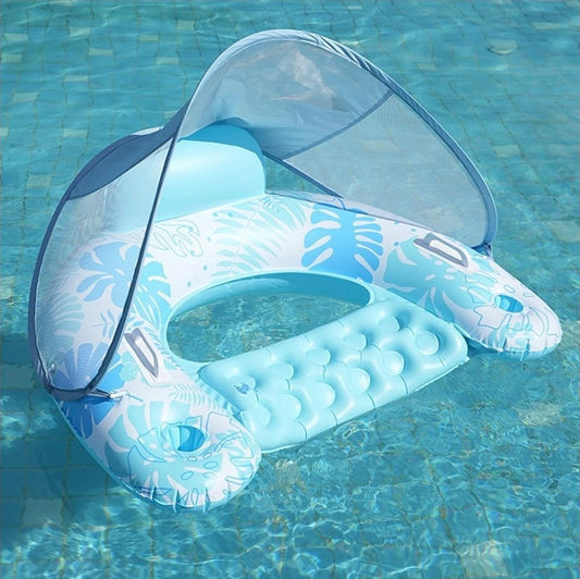 Inflatable pool float with canopy in a pool