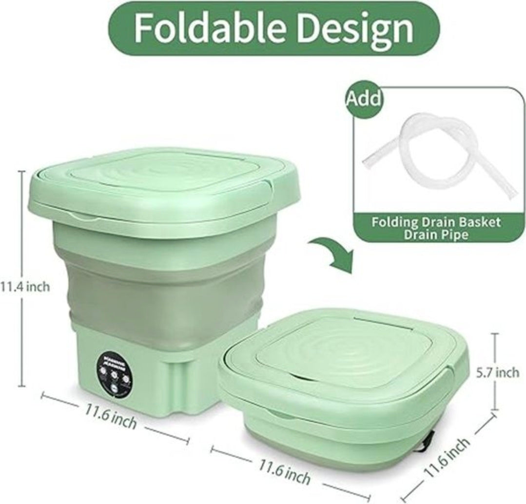 A foldable container shown in two states: fully expanded on the left with dimension labels (11.4 inch height, 11.