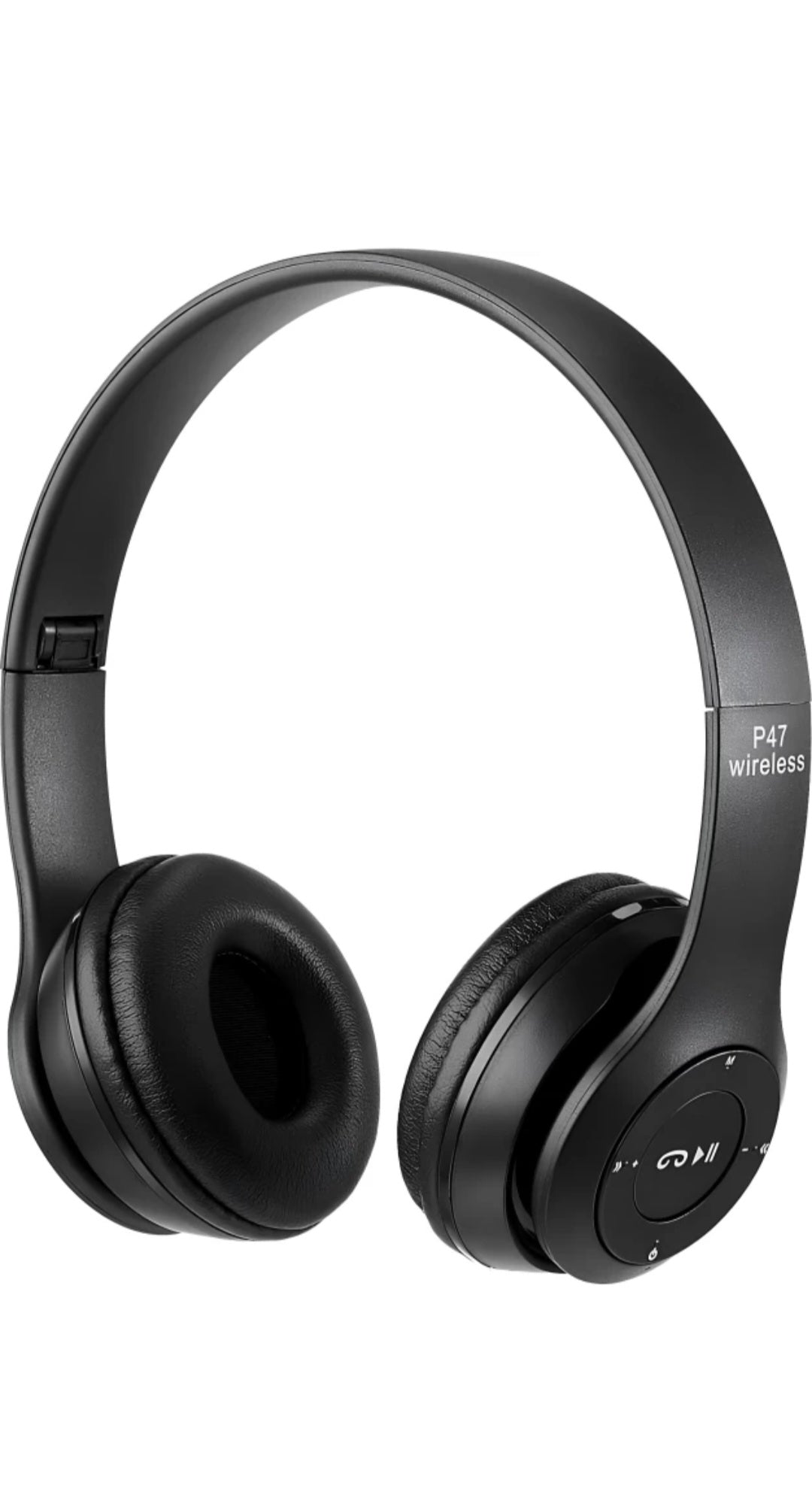 Black wireless headphones on a white background