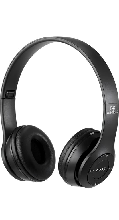 Black wireless headphones on a white background