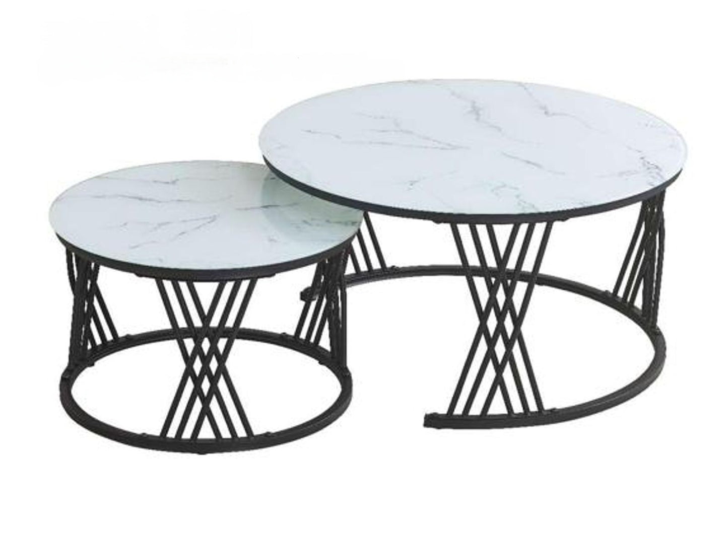 2-Piece Round Coffee Table Set - Marble Look with Metal Frame