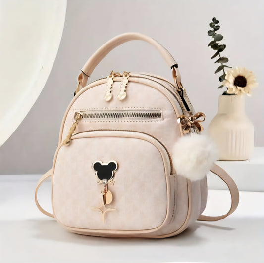 Stylish Mini Backpack with Charm Keychain