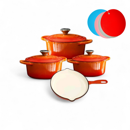 7-Piece Cast Iron Pot Set – Premium Non-Stick Cookware with Lids
