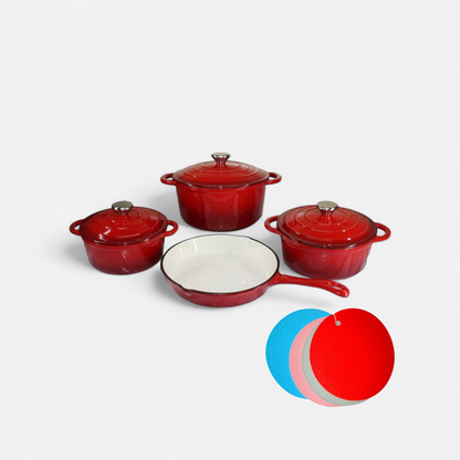 7-Piece Cast Iron Pot Set – Premium Non-Stick Cookware with Lids
