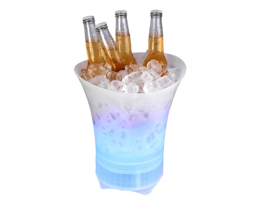Gradient ice bucket with beer bottles on a white background