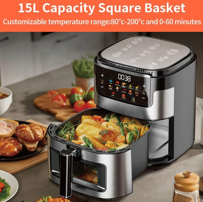 15L Large Capacity Touch Air Fryer with Viewing Window