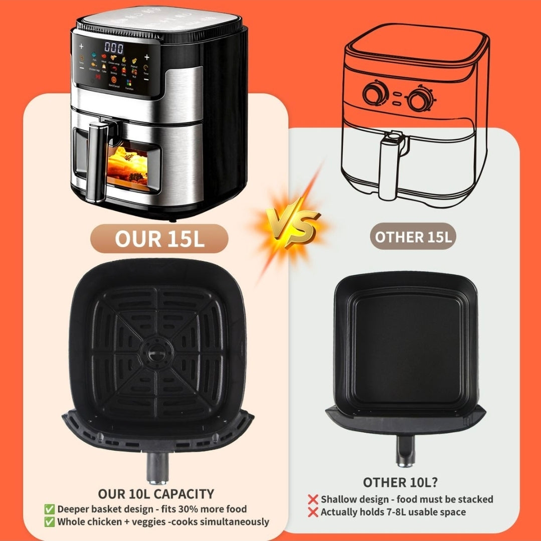 15L Large Capacity Touch Air Fryer with Viewing Window