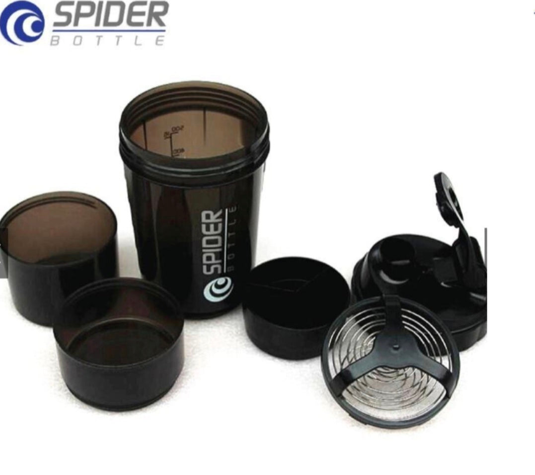 Black Spider bottle components on a white background