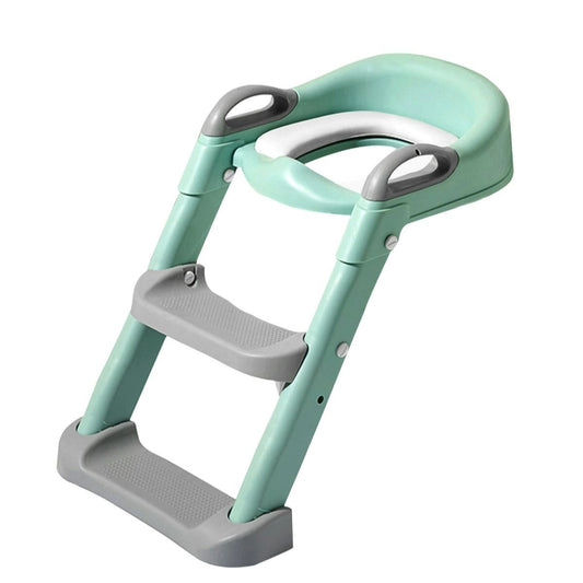 Light blue and gray step stool on a white background