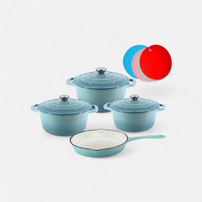 7-Piece Cast Iron Pot Set – Premium Non-Stick Cookware with Lids