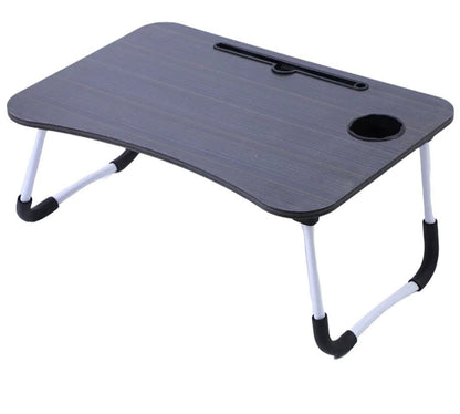 Portable folding table with cup holders on a white background