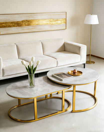 Grey & Gold Marble top Square Coffee Table