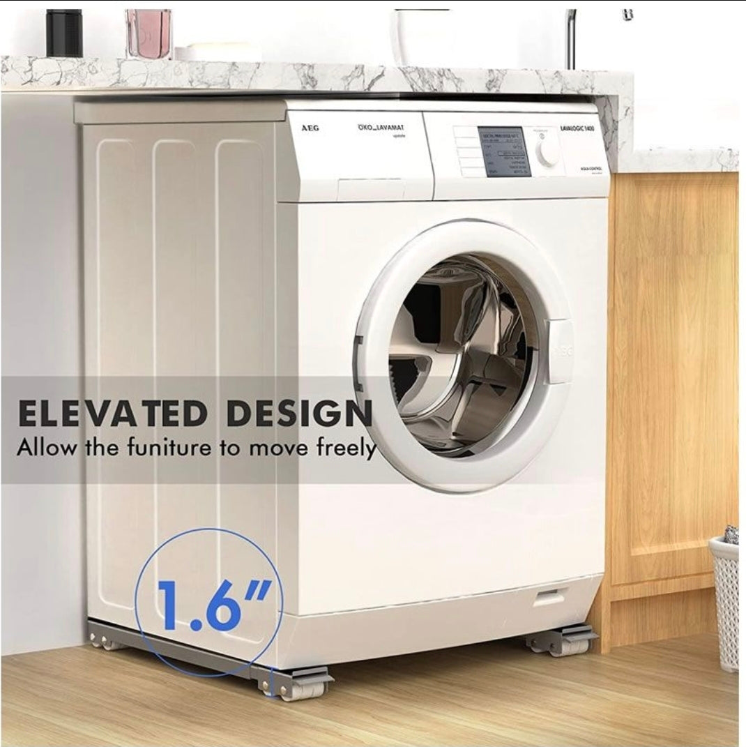 White washing machine with elevated design feature in a kitchen setting