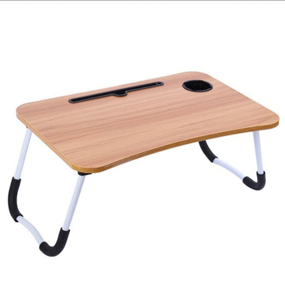Wooden laptop desk with adjustable legs on a white background